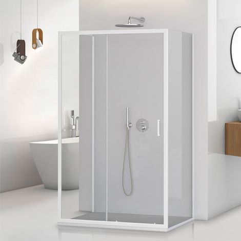 Box doccia 3 lati 70x120x70 in vetro temperato trasparente scorrevole con profili bianchi Tay