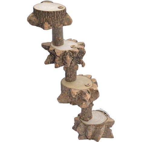 Perchoirs plats de perroquet de support de jeu en bois naturel, jouet d'escalade d'échelle de cage à oiseaux 4 étapes (1/5)