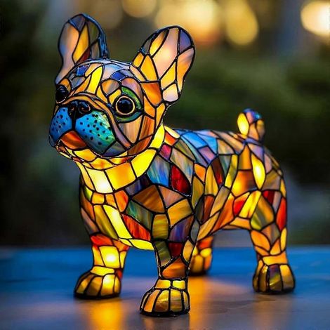 LED-Nachtlicht in Hundeform, dekoratives Nachtlicht aus Kunstharz mit Buntglas, originelles Geschenk für Hundeliebhaber, elegante Ambientebeleuchtung für den Tisch. (1/5)