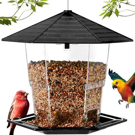 Mangeoire à oiseaux d'extérieur - Mangeoire suspendue pour oiseaux sauvages et graines - Noire - 1 pièce (1/5)