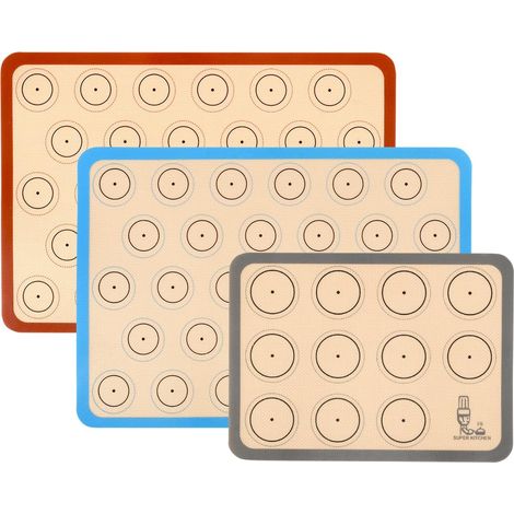 Tapis de Cuisson,Tapis de Four en Silicone pour Le Biscuit et Macaron -Trois pièces/Ensemble Doublures de plateux de Four Anti-adhésif pour Le Macaron/Biscuit/pian cuit au four (1/5)