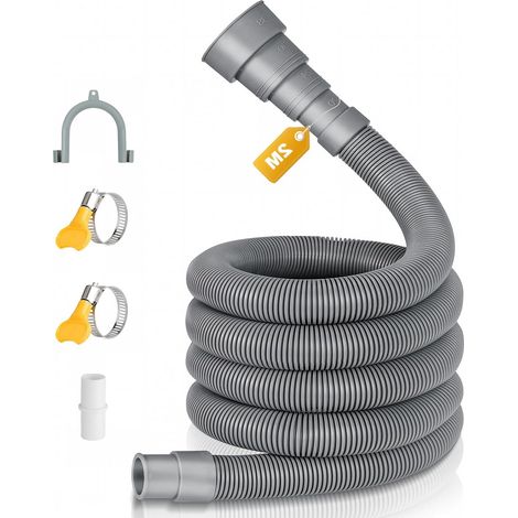Tuyau Vidange Machine à Laver 2M – Rallonge Évacuation Universelle avec Raccord et Colliers de Serrage pour Lave-linge et Lave-vaisselle (1/5)