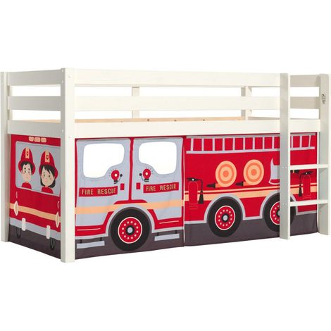 Lit Enfant Surélevé "Pino Fire Truck" 90x200cm Blanc (1/2)