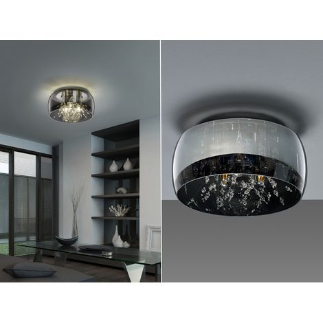 Kristall LED Deckenleuchte Glas Chrom verspiegelt & Rauchglas Optik, Ø 34cm (1/5)