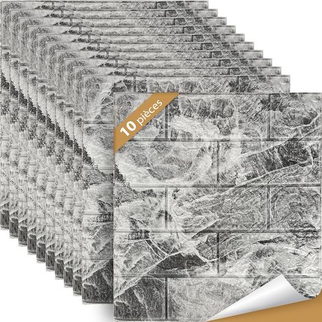 10Pcs Papier Peint Mural 3D,Blanc Brique Papier Peint,Effet Pierre,Autocollant adhéSif Mousse De PolyéThylèNe Amovible,Stickers Muraux (marbre) (1/5)