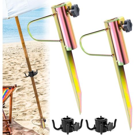 Lot de 2 piquets de sol pour parasol Avec crochet, pour parasols de 20 à 35 mm, convient pour la plage, l'herbe, le sable (1/5)