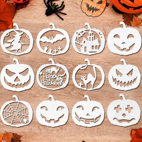 12 Pcs Halloween Pochoir Kit de Dessin Au Pochoir en Plastique Réutilisable, sorcière araignée Citrouille Sculpture Pochoir pour Décoration de Halloween, Cadeau d'halloween pour Enfants (1/5)