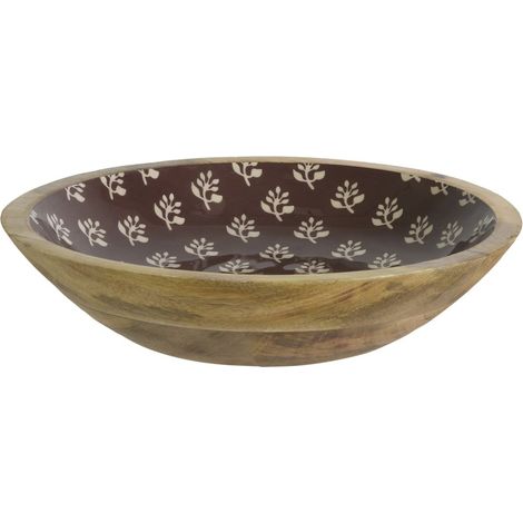 Kaemingk Holz-Schale Braun mit Blumenmotiven Ø 30 cm Höhe 6,5 cm - Mangoholz (1/2)