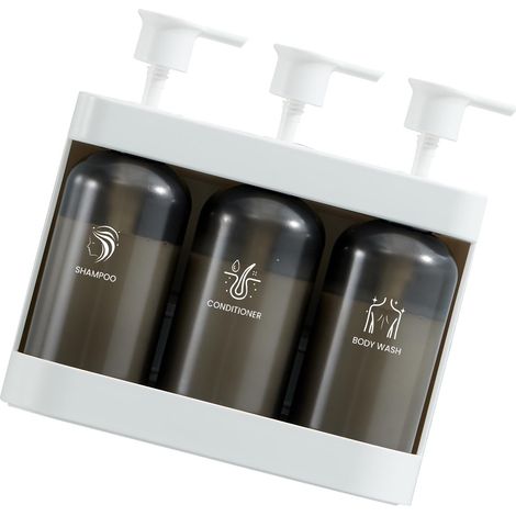 Distributeur de savon mural pour douche 3 réservoirs shampoing après-shampoing gel douche salle de bain hôtel 380 ml par flacon blanc (1/5)