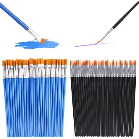 100 Pinceaux Peinture Acrylique, 50 Pinceaux Ronds et 50 Pinceaux Plats Set Pinceaux Peinture, Pinceau Acrylique, Pinceau Gouache, pour Travaux Manuels, Cours d'art, Aquarelle, Toil (1/5)