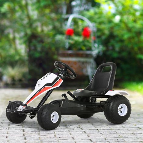 Coche de juguete tipo kart para niños con frenos de pedal, juguete para niños de 3 a 6 años, acero, blanco, 104 x 66 x 57 cm