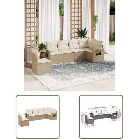 The Living Store Salon de jardin avec coussins 6 pcs beige résine tressée - Ensemble Salon De Jardin - Meubles De Jardin - Salon Extérieur - Mobilier De Jardin Design - Chaise Longue (1/3)