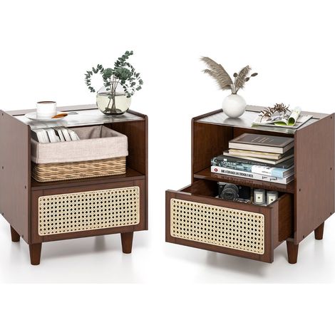 Set di 2 comodini 43 x 35 x 50 cm con contenitore nascosto stile bohémien bambù marrone 200009875