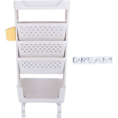 Chariot à livres roulant 5 niveaux en PP multifonction mobile rayonnage à livres de rangement organisateur utilitaire bibliothèque avec roulettes à frein pour étude bureau chambre blanc (1/5)