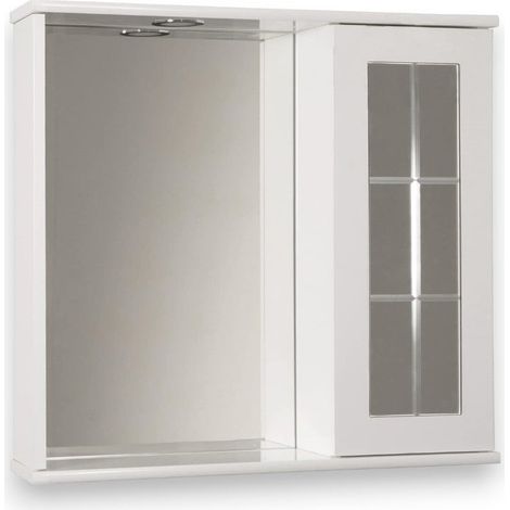 Specchiera bagno mobiletto pensile in legno bianco laccato con anta a specchio stile inglese con luce led ed interruttore Sally (1/5)