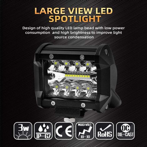 4 pouces 60W LED Light Bar Spot Beam 7200LM Offroad Feux de brouillard LED Lampe de travail de conduite 12V 24V Feux de jour de voiture 6000K Xenon White - 2 pcs-Fei Yu (1/3)