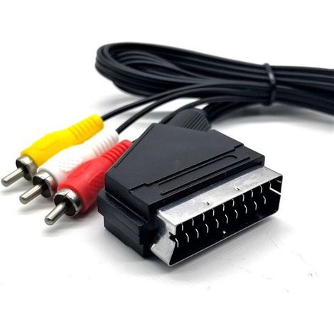 Cavo adattatore da SCART a audio/video composito, ingresso/uscita, 1,8 metri, nero - Connettore SCART (21 pin)  3 connettori RCA (1/3)