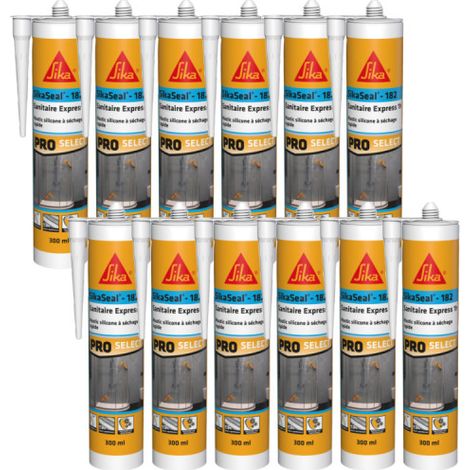 Set von 12 schnelltrocknenden Silikondichtstoffen SIKA SikaSeal-182 Sanitär Express 1h - Transparent - 300ml