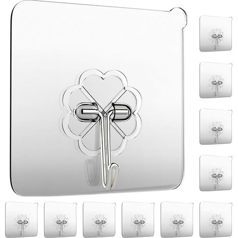10 Pièces Crochet Adhésif, Transparent Pour Accroche Salle de Bain 15kg (max), Crochet Adhésif pour Maison, Cuisine, Salle Bain,Serviettes, Peignoirs et Vêtements