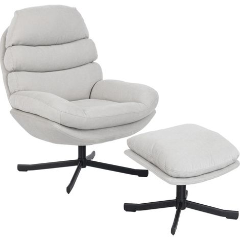 Poltrona relax girevole 360° con poggiapiedi, 93x78x100 cm, ciniglia crema - CHICFURN (1/5)