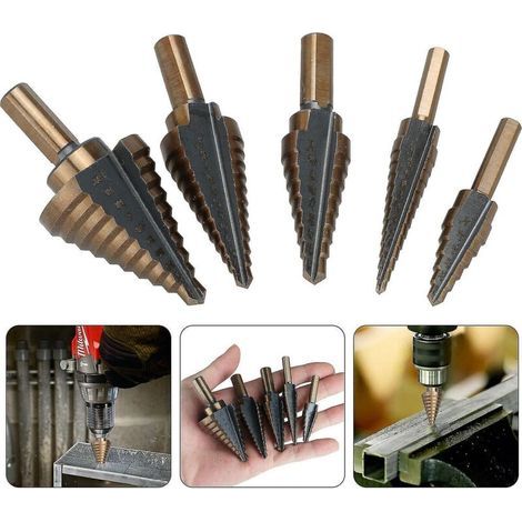 5PCS Stepped Metal Drill Bit Set – HSS Titanium Conical 5-35mm – For Steel, Wood, Brass, Aluminum, PVC – Clean and Fast Cutting (1/3)