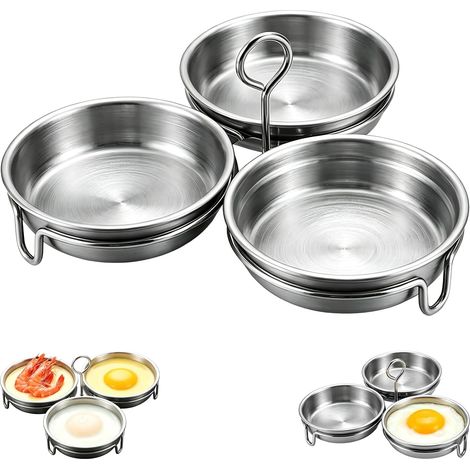 Cuiseur à œufs pochés en acier inoxydable avec 3 coupelles rondes et une poignée centrale, compatible avec les casseroles, poêles et autocuiseurs, un accessoire de cuisine pratique pour réussir vos œu (1/5)