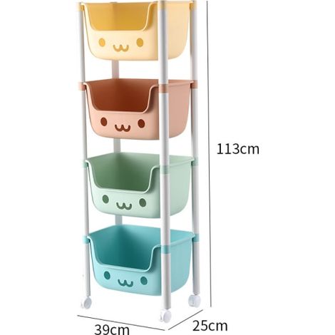 Spielzeugaufbewahrungsset für Kinder mit 4 Ebenen, Spielzeugregal 39x25x113cm, Aufbewahrungseinheit aus Stoff für Kinderzimmer, leichter und praktischer Schrank. (1/4)