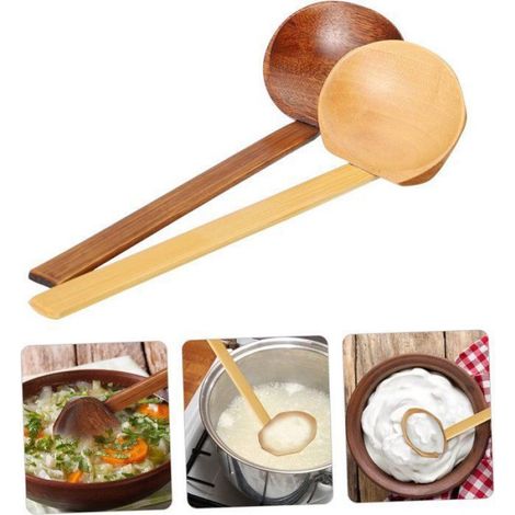 Cuillères Cuisson Bois 2pcs, Bambou Japanese Ramen Hotpot Multifonction Femeo (1/5)