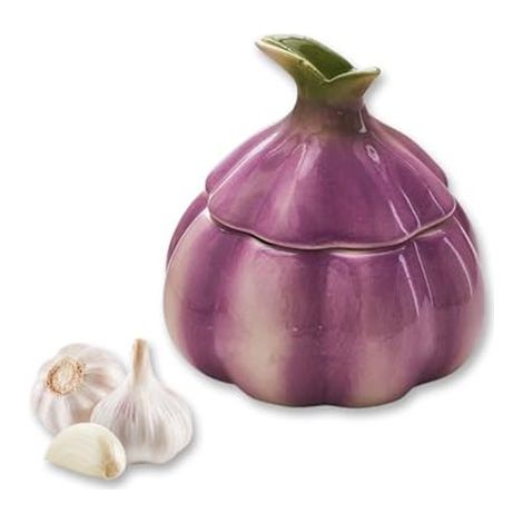 Ynkkvre - Boîte de rangement pour ail en céramique en forme d'oignon – Organisateur de cuisine décoratif avec couvercle pour l'ail et les herbes (1/5)