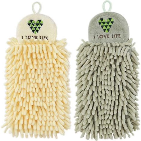 2er-Set Küchenhandtücher aus Chenille, beige & grün