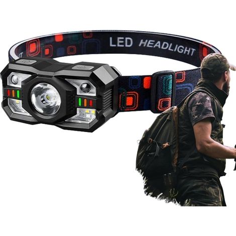 Torce ricaricabili, lampada frontale ricaricabile 5 modalità di illuminazione Lampada frontale a LED regolabile con sensore di movimento - Lampada da lavoro portatile a ricarica rapida, faretto (1/5)