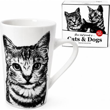 Taza grande de porcelana con diseño de gato, 400 ml, Reina Isabel, regalo premium para amantes de los gatos. (1/5)