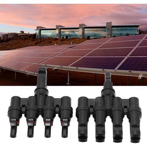 Connecteur photovoltaïque MC4 en 2 pièces, connecteur parallèle pour panneau solaire avec clé dédiée, 1 mâle vers 4 femelles et 1 femelle vers 4 mâles, étanche à l'eau et à la poussière IP67. (1/5)