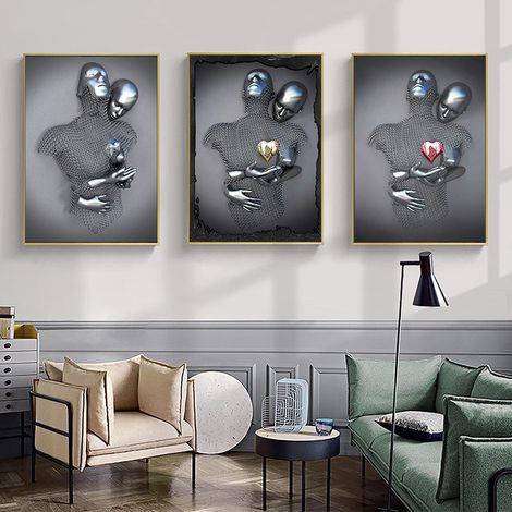 Sculpture en métal représentant un personnage enlacé, poster sans cadre, 30 x 40 cm, décoration pour la cuisine ou la maison (1/5)