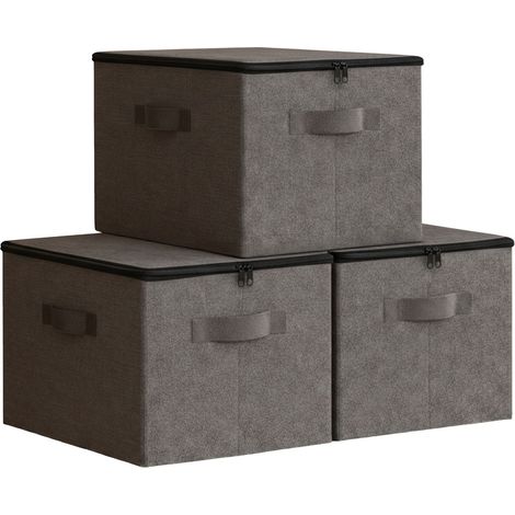 Relaxdays storage bags, set of 3, 90 l, zip, for bedding, clothing, laundry, dark grey