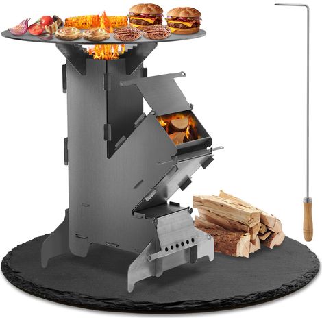 Wolketon Raketenofen mit Grillpfanne, Campingkocher für Holz Camping Reisen Picknick Jagd