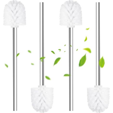 Lot de 4 brosses WC blanches - Diamètre: 6,5 cm - Avec poignée en acier inoxydable - Brosse WC pratique avec pour un nettoyage en profondeur des toilettes - En acier inoxydable (1/5)