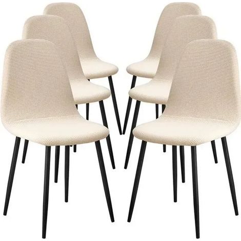 Lot de 6 housses de chaise extensibles – Anti-glisse, infroissables, lavables – Couleur beige – Pour salle à manger et cuisine – Alliandis