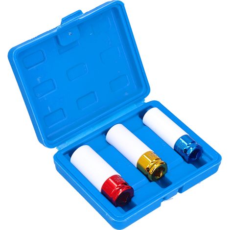 Kit de 3 douilles à impact en métal 1/2 po pour écrous de roue, à paroi mince et à entraînement profond, avec protection de roue
