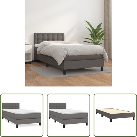 vidaXL Matratze -  Boxspringbett mit Matratze Grau 90x200 cm Kunstleder (1/5)