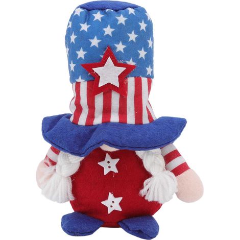 Gnome de Fête du 4 Juillet Décorations Patriotiques Chapeau Étoile Bleue Cadeau Fête Indépendance (1/5)