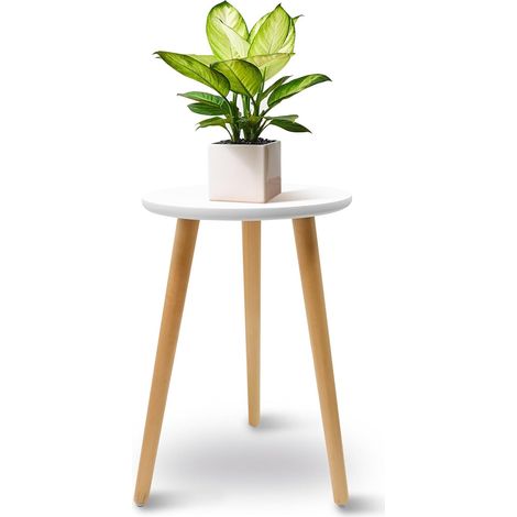 Support de Plantes en Bois, Blanc Lourdeur Tabouret pour Plantes Rond avec 3 Pieds pour Différentes Tailles de Pots de Fleurs Tabouret pour Fleurs pour Jardin l'Intérieur l'Extérieur (42x28cm) (1/5)