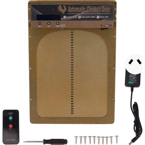Poulailler automatique avec capteur lumineux, minuterie télécommande, écran LED, alimenté par batterie, ouvre-porte pour ferme 100-240V, fiche or AU (1/5)