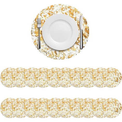 Lot de 20 Sets de Table Ronds jetables dorés de 33 cm de diamètre en Maille dorée pressée pour Table de Salle à Manger, Mariage, fête d'anniversaire, Vacances, décoration de la Maison (1/5)