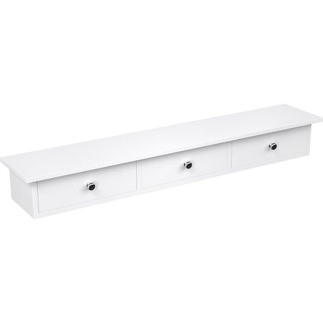 Étagère murale 3 tiroirs flottante avec meuble de rangement mur 80 x 15 x 10 cm pour couloir salon chambre à coucher cuisine peinture haute brillance blanc (1/3)