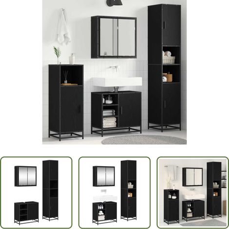 Holzwerkstoff -  Badezimmermöbel-Set 3 pcs Schwarz Eichen-Optik Holzwerkstoff (1/5)