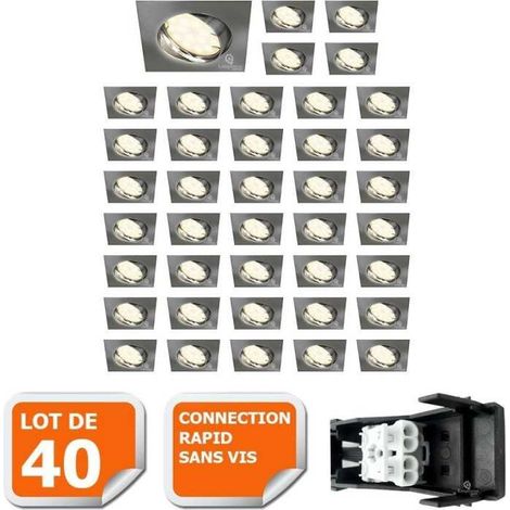 Lot de 40 spot encastrable orientable LED carré alu brossé GU10 230V eq. 50W blanc chaud (1/5)