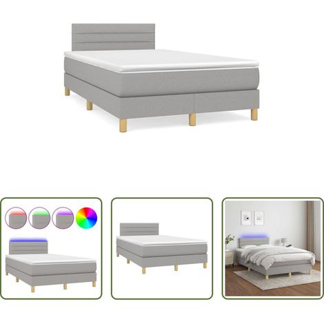 vidaXL LED-Leiste - Boxspringbett mit Matratze & LED Hellgrau 120x190 cm Stoff (1/5)