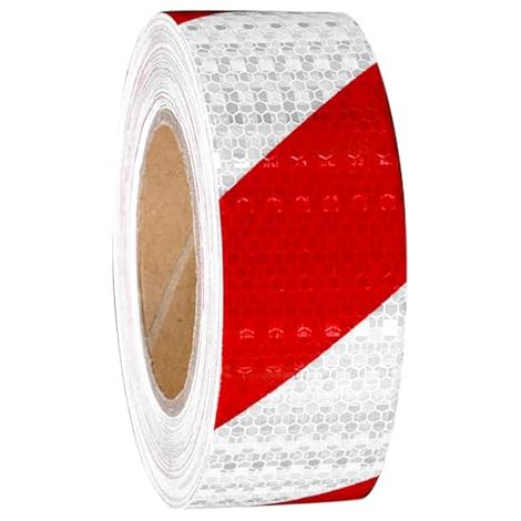 Bande réfléchissante imperméable rouge et blanche - Ruban adhésif haute visibilité - 5 cm x25 m - Pour véhicules, voitures, remorques, extérieur