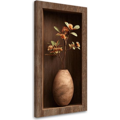 Wandbild Blumen in einer Vase in einer Holzvertiefung 3D 50x100 cm